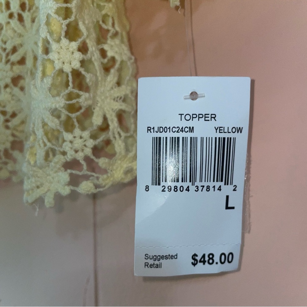 CHRISMcLaughlin Crochet Floral Butter Yellow Cardigan Lace Cropped Boho - Picture 4 of 16
